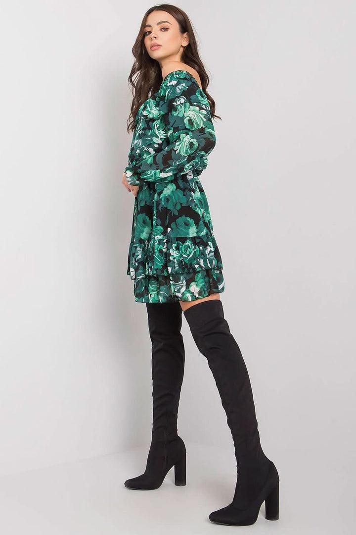 Long Sleeve Dress with Spanish Neckline and Frilled Bottom - Ludowika 