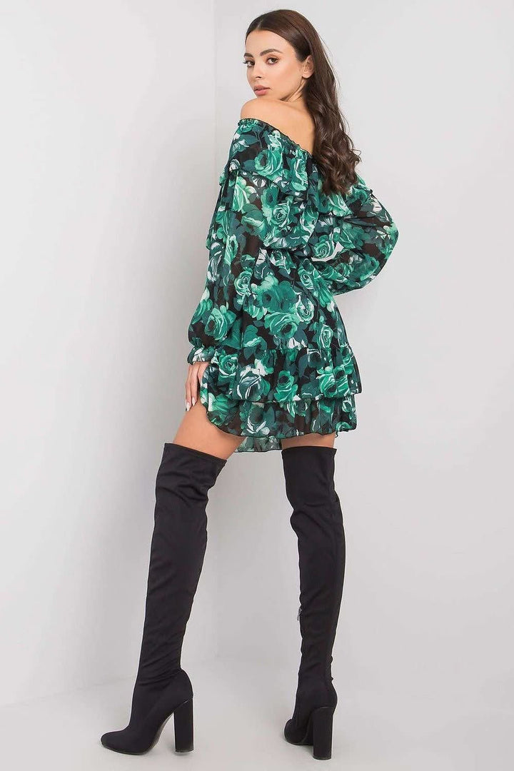 Long Sleeve Dress with Spanish Neckline and Frilled Bottom - Ludowika 
