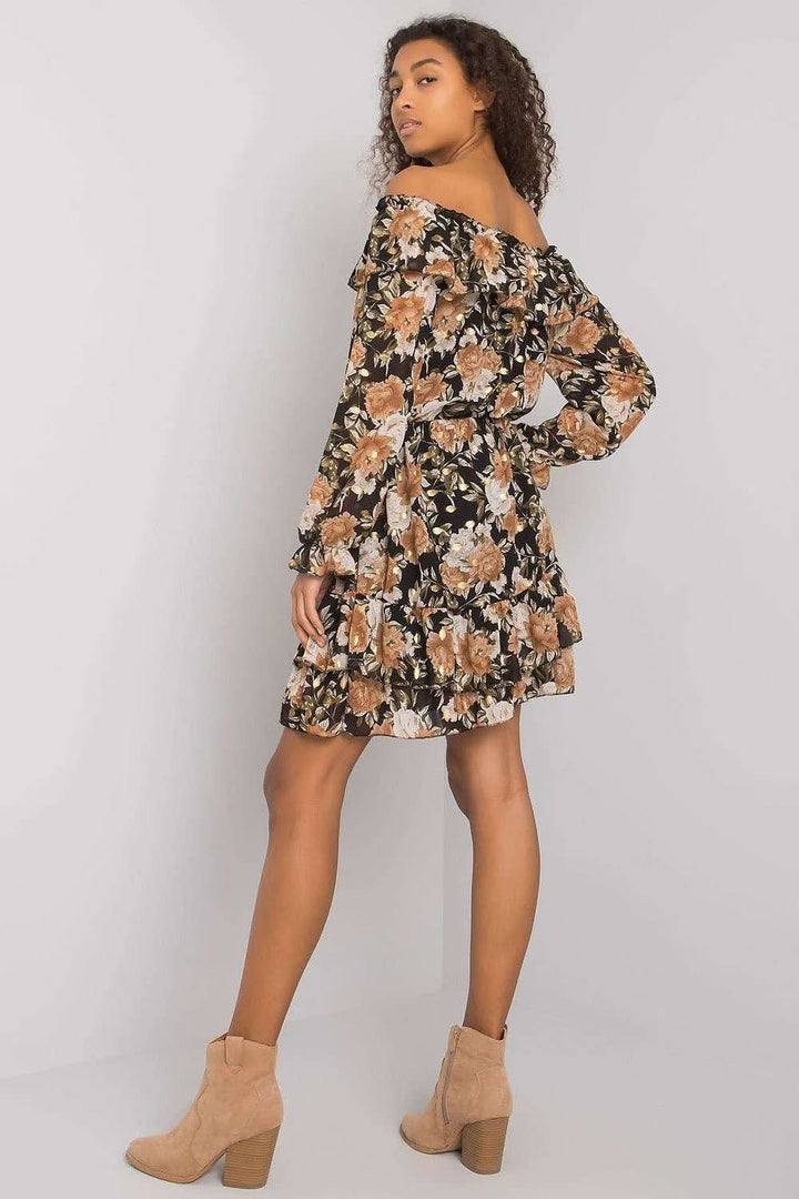 Long Sleeve Dress with Spanish Neckline and Frilled Bottom - Ludowika 