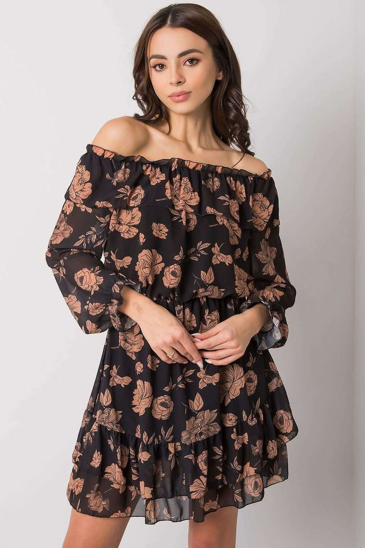 Long Sleeve Dress with Spanish Neckline and Frilled Bottom - Ludowika 