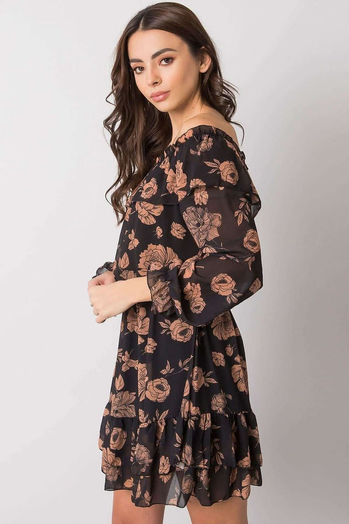 Long Sleeve Dress with Spanish Neckline and Frilled Bottom - Ludowika 