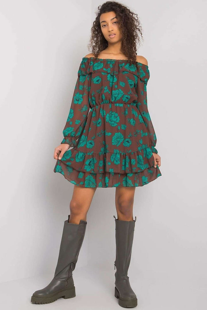 Long Sleeve Dress with Spanish Neckline and Frilled Bottom - Ludowika 