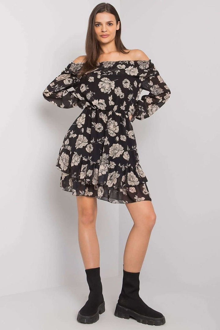 Long Sleeve Dress with Spanish Neckline and Frilled Bottom - Ludowika 