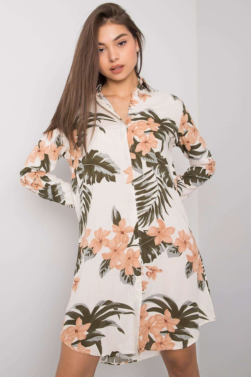 Floral Buttoned Long-Sleeve Dress