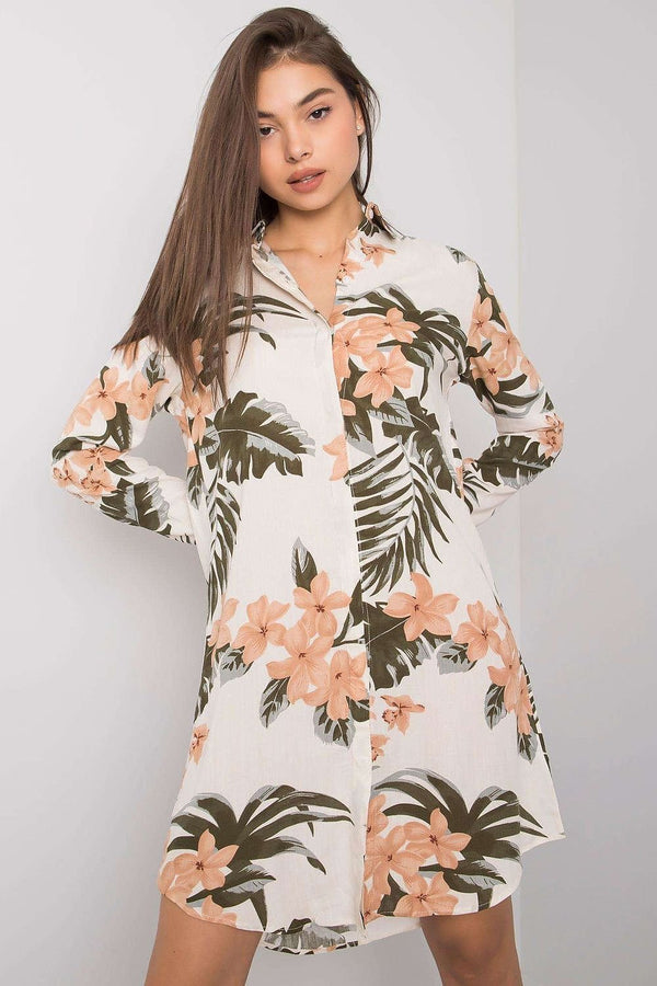 Robe fleurie boutonnée à manches longues