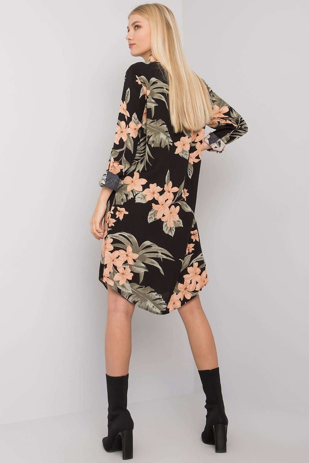 Floral Buttoned Long-Sleeve Dress