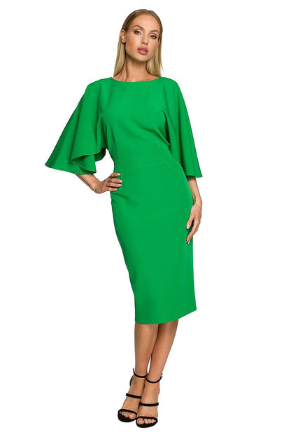 Knee-Length Dress with Ruffled Sleeves and Fitted Skirt