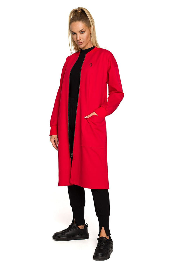 Oversized Long Sweatshirt Parka with Ribbed Neck and Zippered Pockets