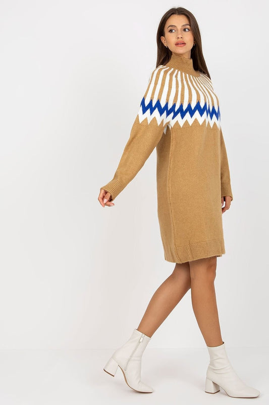 Geometric Pattern Knitted Turtleneck Dress