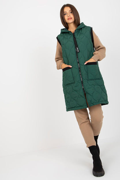 Quilted Hooded Vest with Zipper and Sewn-on Pockets