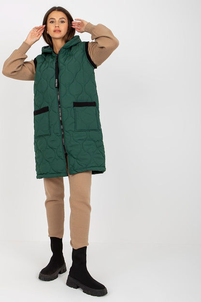 Quilted Hooded Vest with Zipper and Sewn-on Pockets