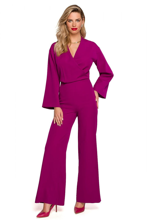Elegant Wide-Leg Jumpsuit with Flared Sleeves and Overlap Neckline - Ludowika 