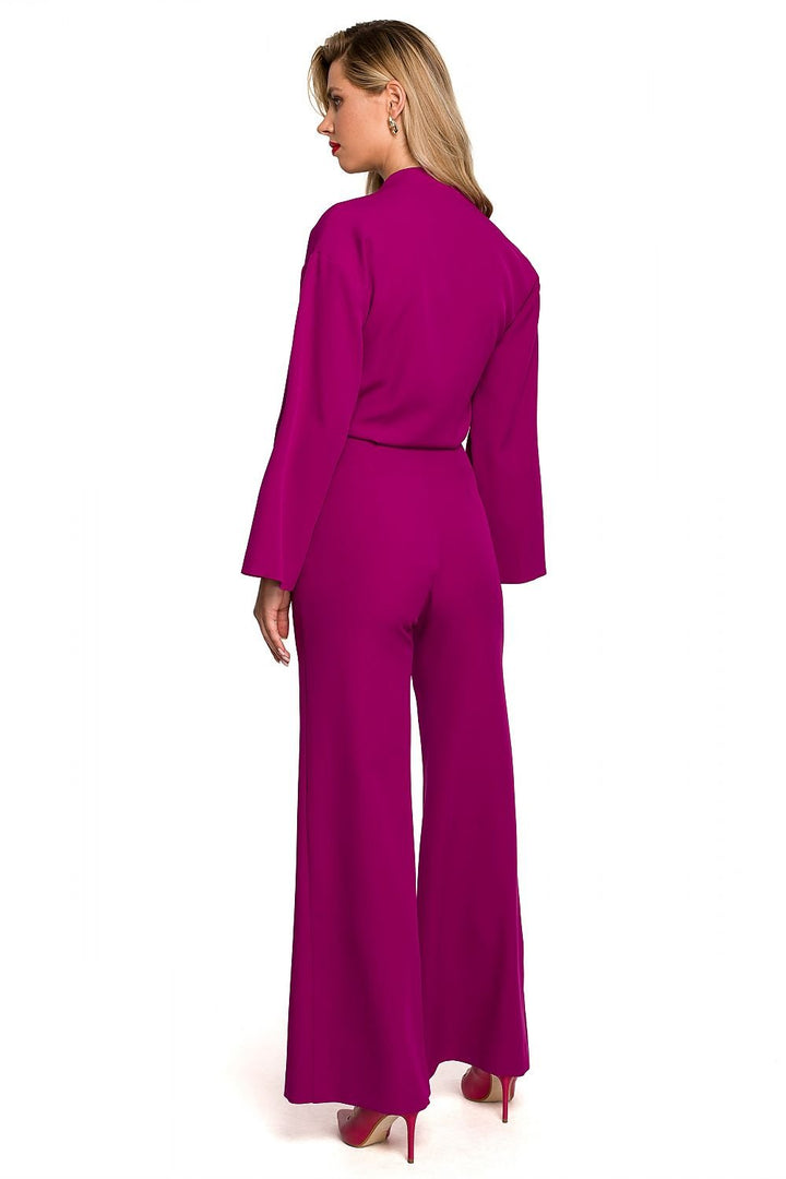 Elegant Wide-Leg Jumpsuit with Flared Sleeves and Overlap Neckline - Ludowika 