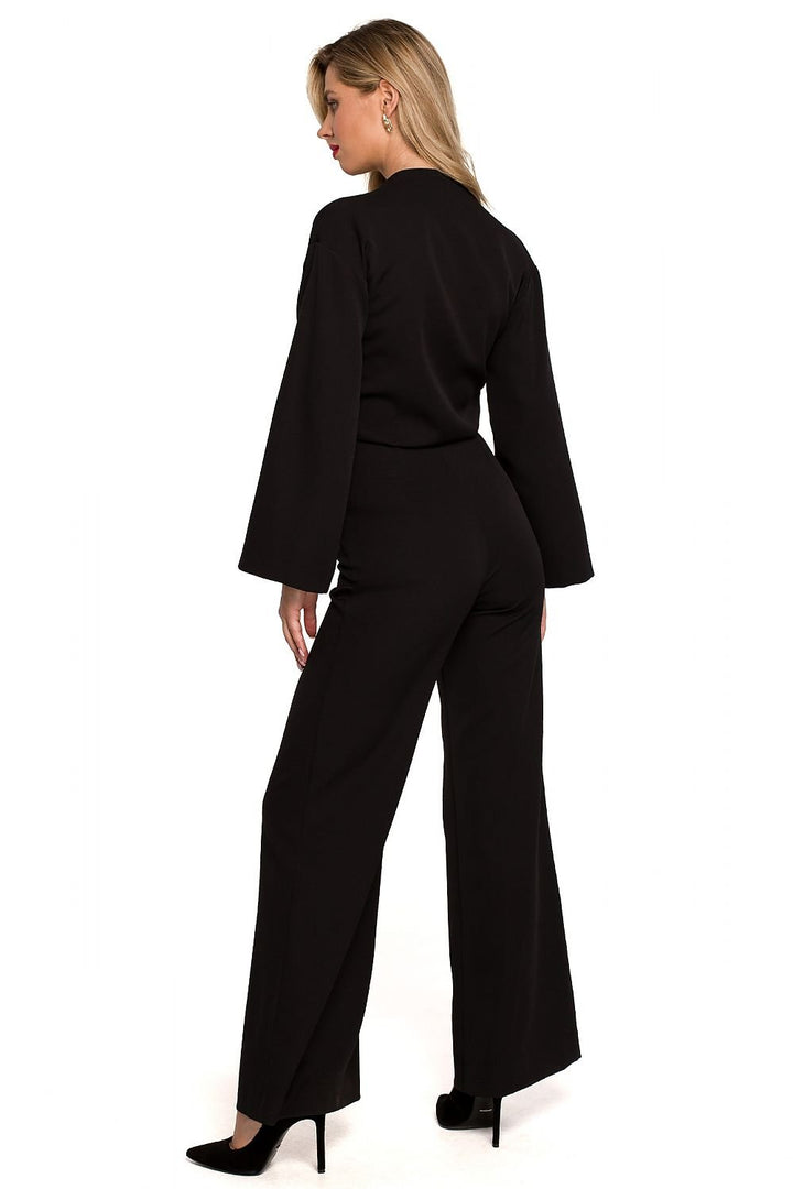 Elegant Wide-Leg Jumpsuit with Flared Sleeves and Overlap Neckline - Ludowika 