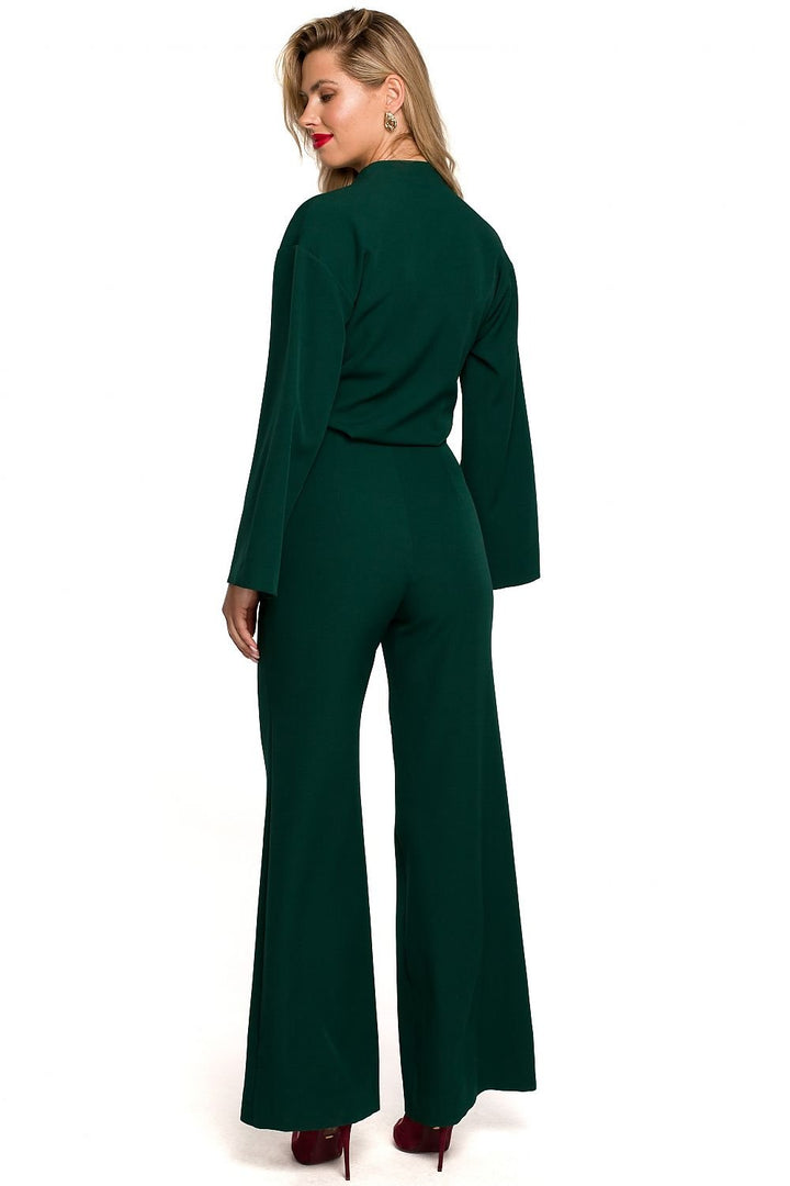 Elegant Wide-Leg Jumpsuit with Flared Sleeves and Overlap Neckline - Ludowika 