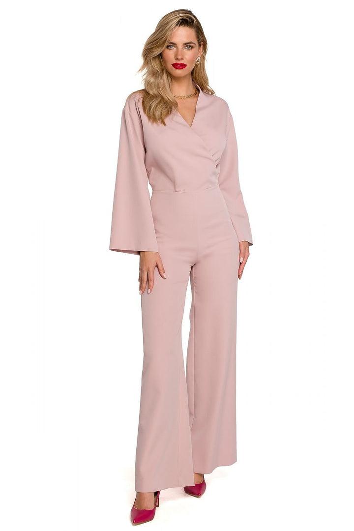Elegant Wide-Leg Jumpsuit with Flared Sleeves and Overlap Neckline - Ludowika 