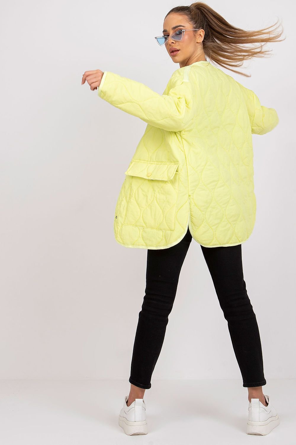 Women's Transitional Quilted Jacket with Press Stud Fastening and Large Pockets