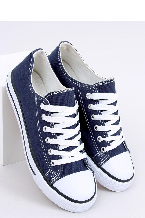 Women's Blue Sneakers on Rubber Sole with Piping and Classic Design
