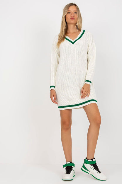 Knit Dress with Long Sleeves and Heart-Shaped Neckline