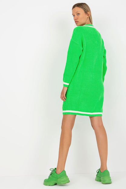 Knit Dress with Long Sleeves and Heart-Shaped Neckline