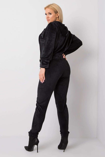 Plus-Size Velour Sweatshirt and Pants Set with Hood, Zipper, and Tie Waist