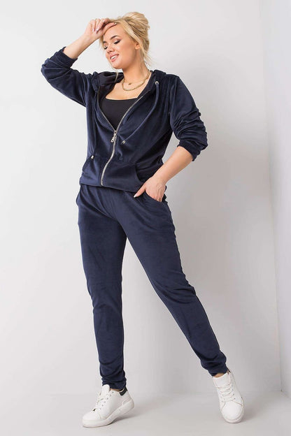 Plus-Size Velour Sweatshirt and Pants Set with Hood, Zipper, and Tie Waist