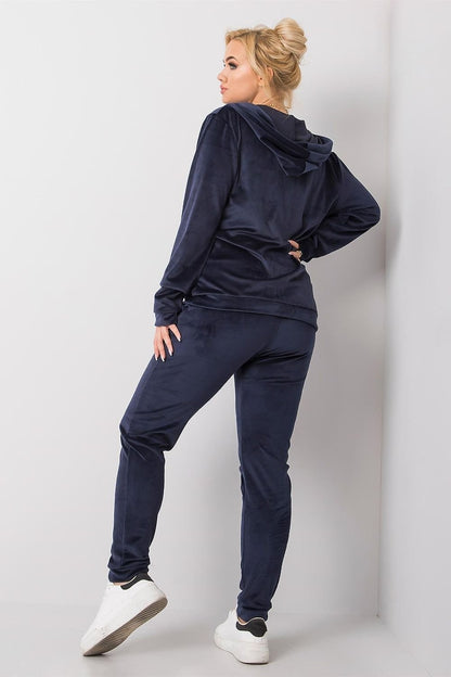 Plus-Size Velour Sweatshirt and Pants Set with Hood, Zipper, and Tie Waist