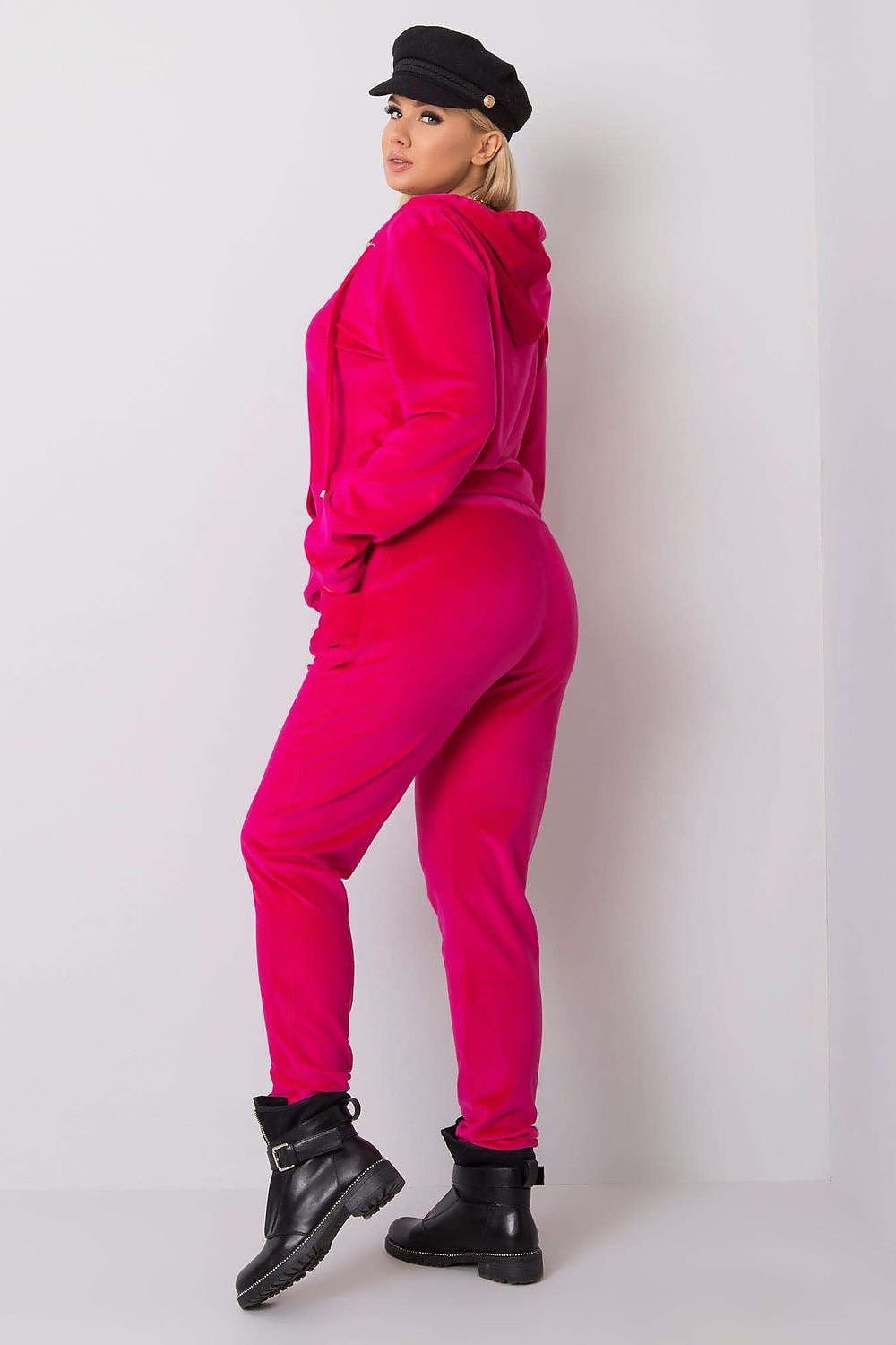 Plus-Size Velour Sweatshirt and Pants Set with Hood, Zipper, and Tie Waist