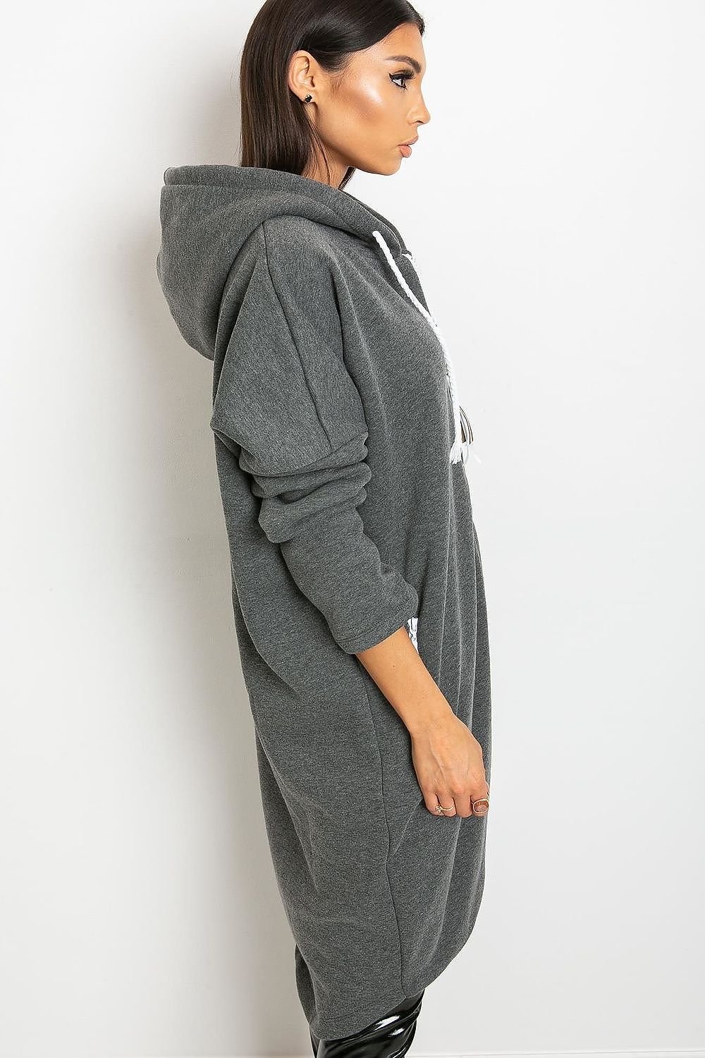 Extended Cut Zippered Hoodie with Zippered Side Pockets