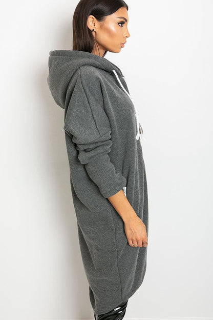 Extended Cut Zippered Hoodie with Zippered Side Pockets