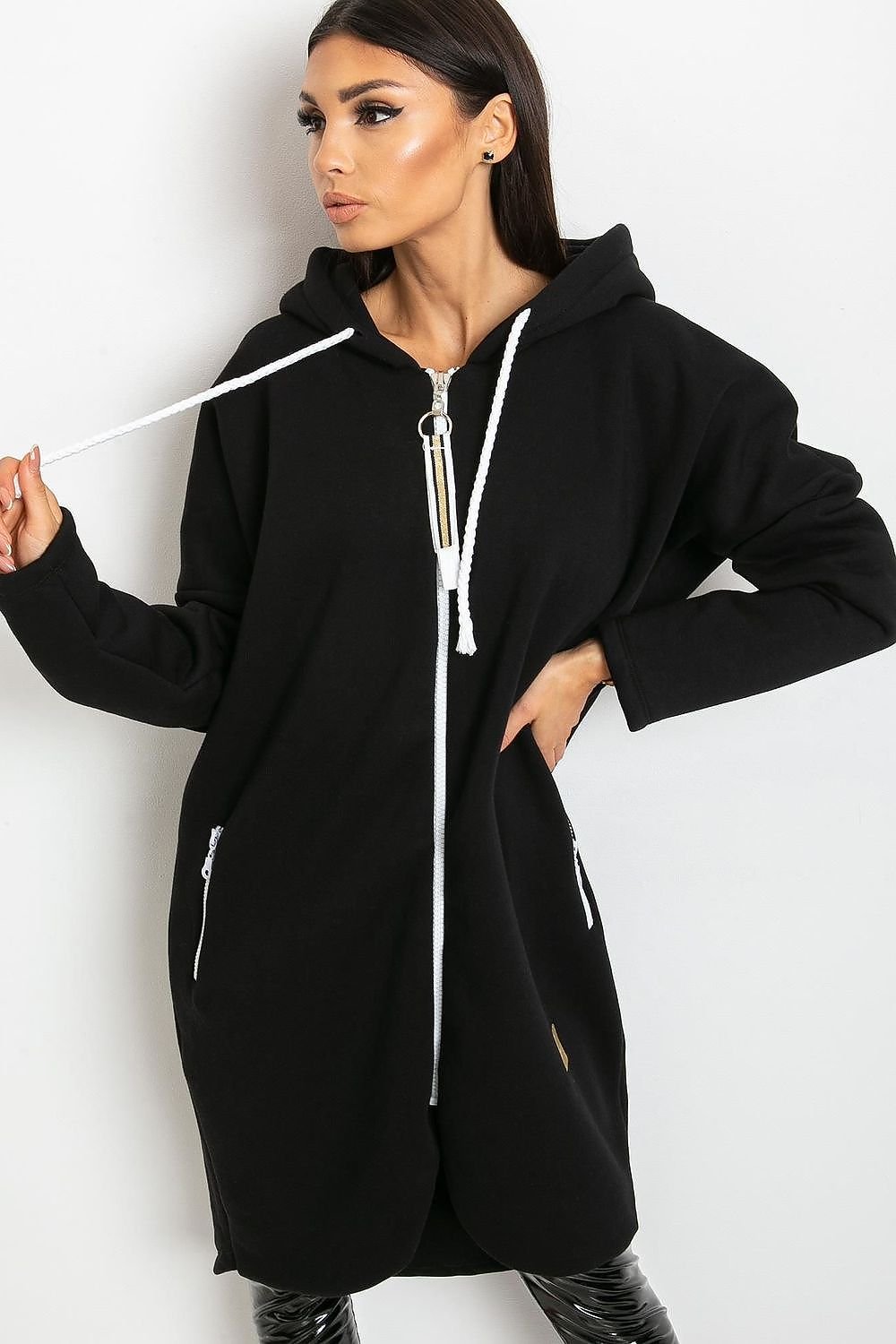 Extended Cut Zippered Hoodie with Zippered Side Pockets