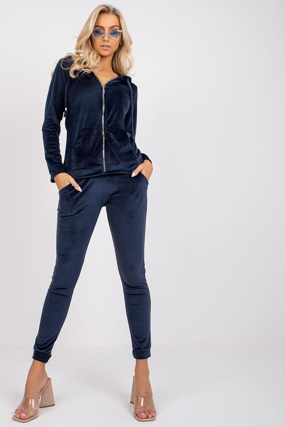 Ensemble sweat-shirt et pantalon long en velours avec fermeture éclair et poches plaquées