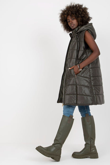 Quilted Down Vest with Extended Cut and Detachable Hood