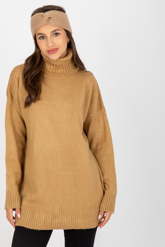 Pull col roulé coupe allongée pour femme