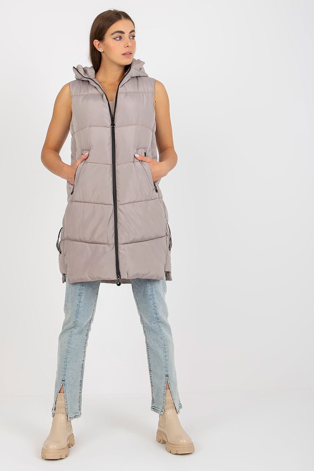 Women's Down Quilted Vest with Hood and Zipper