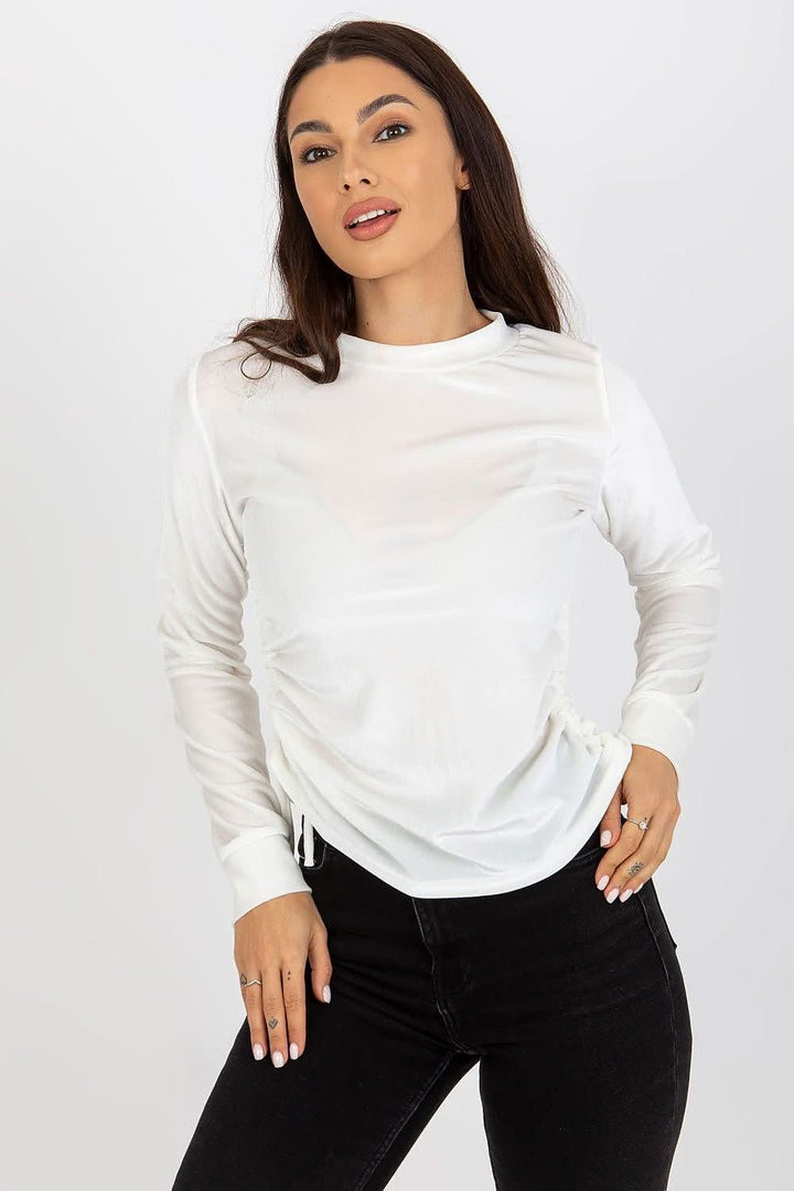 Short Velour Blouse with Long Sleeves, Round Neckline, and Adjustable Side Ties - Ludowika 