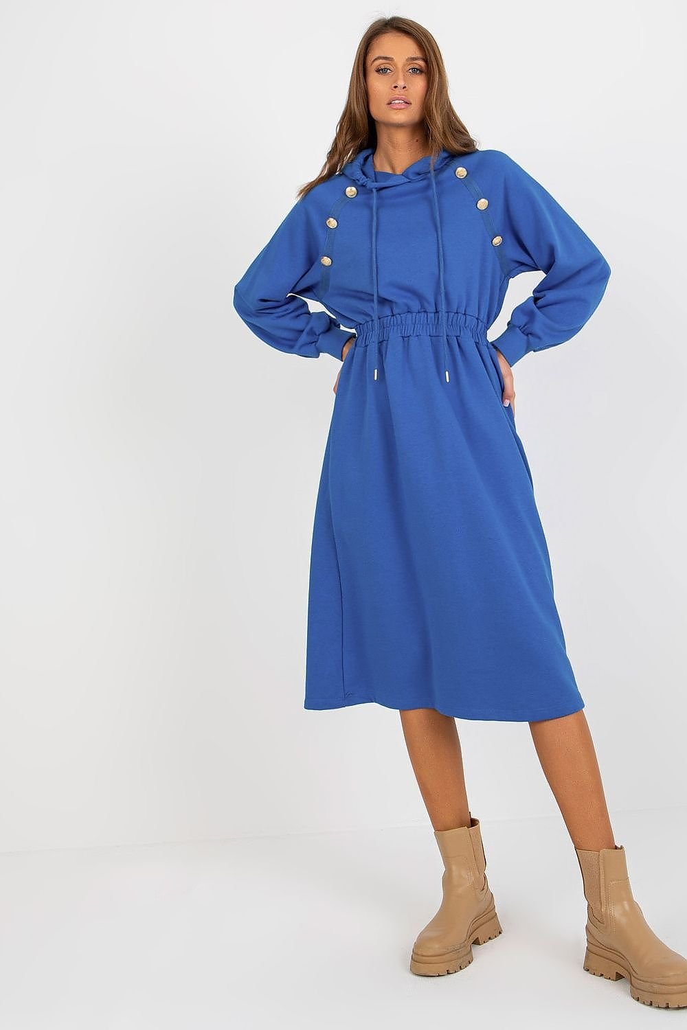 Robe sweat à capuche avec manches longues et taille élastique