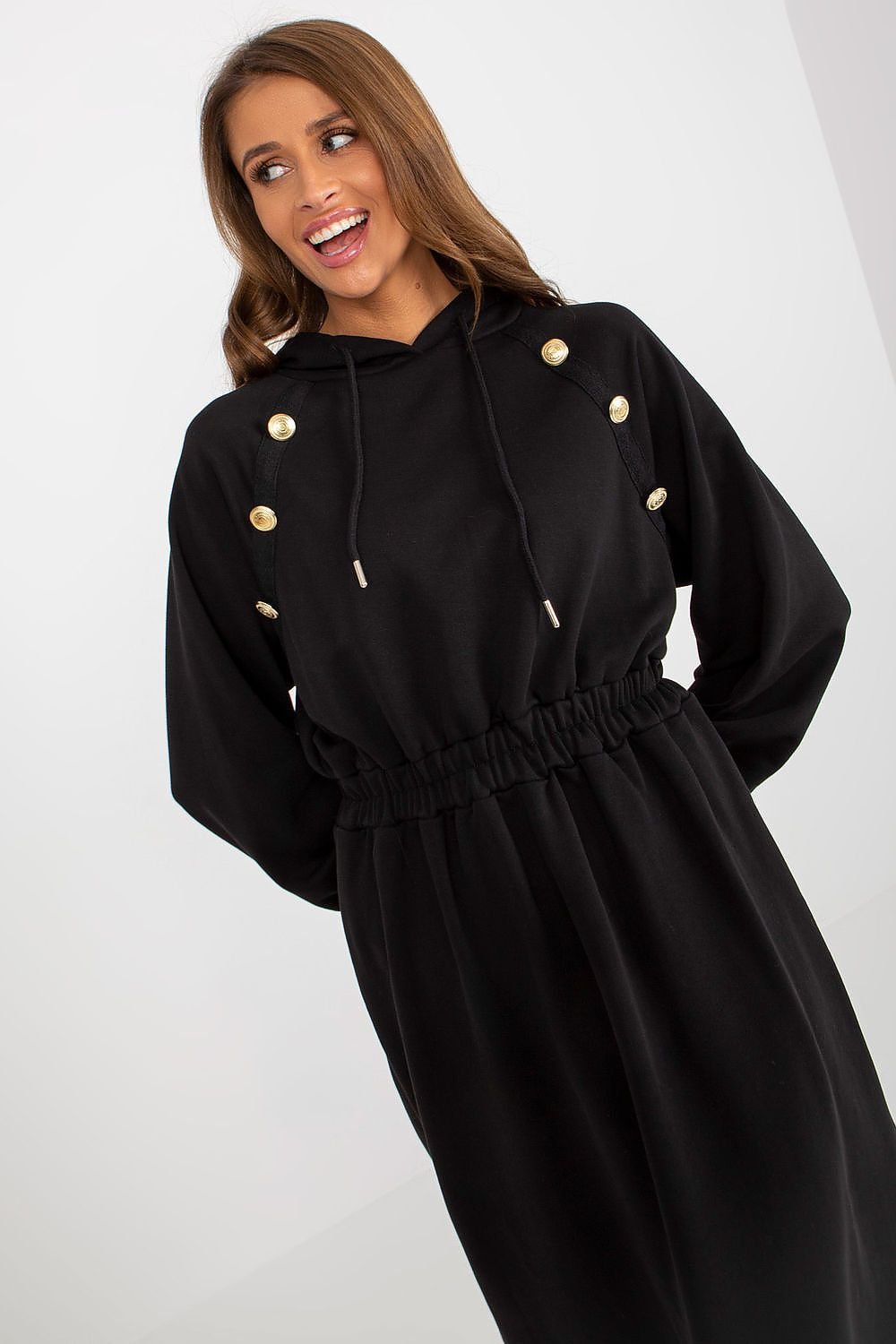 Robe sweat à capuche avec manches longues et taille élastique