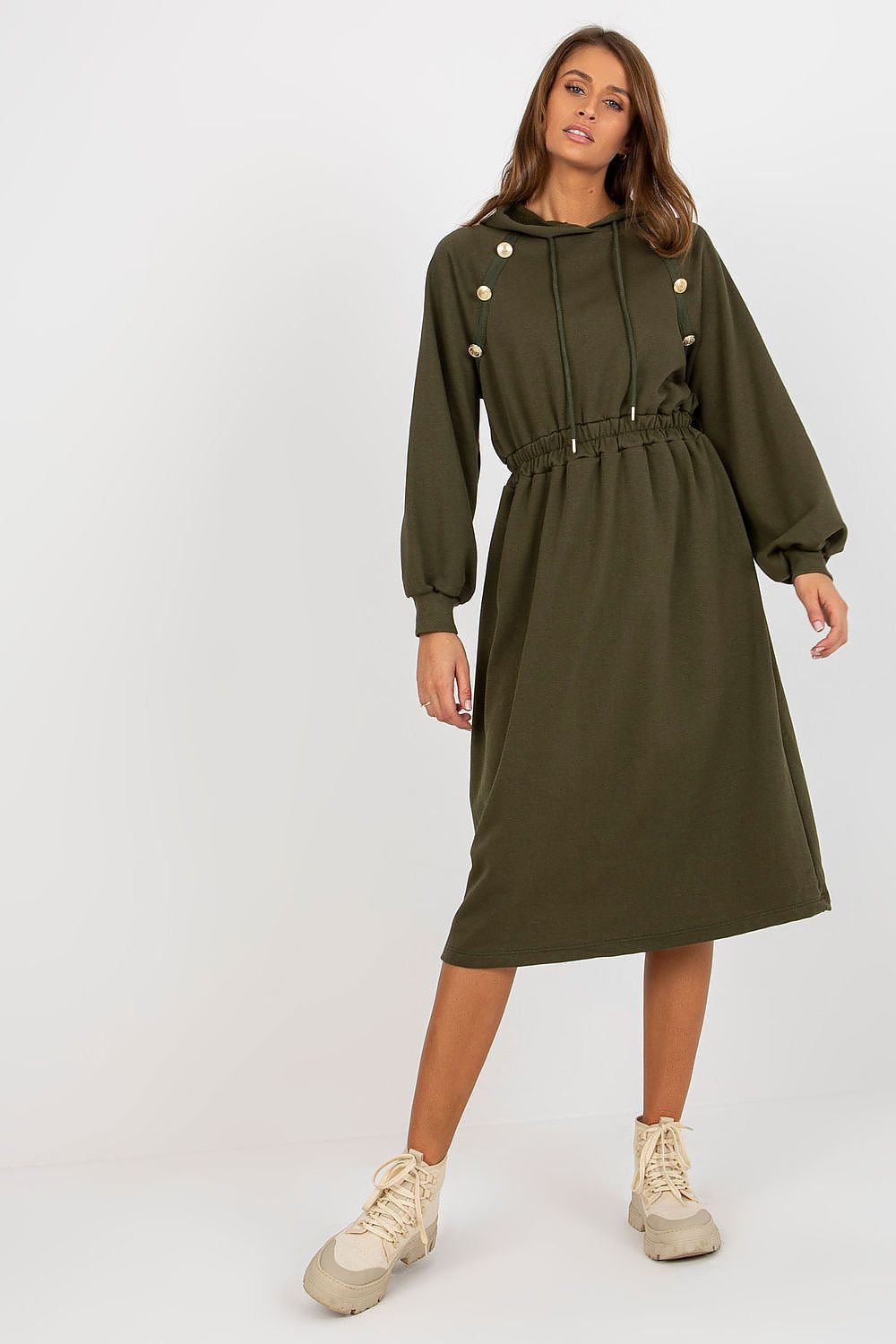 Robe sweat à capuche avec manches longues et taille élastique