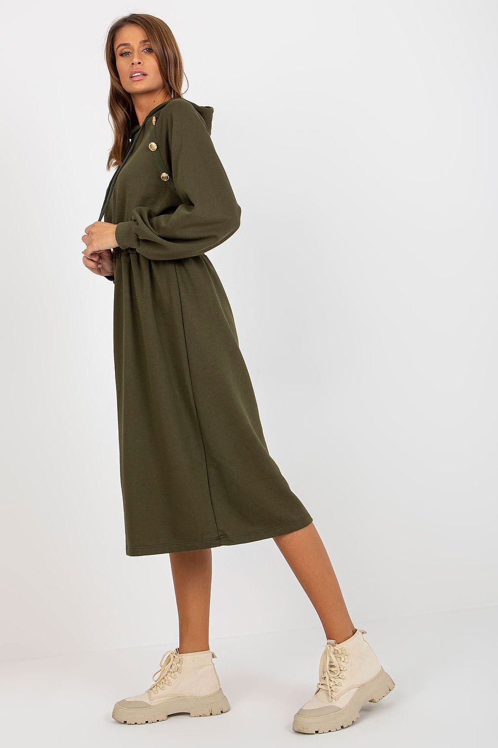 Robe sweat à capuche avec manches longues et taille élastique