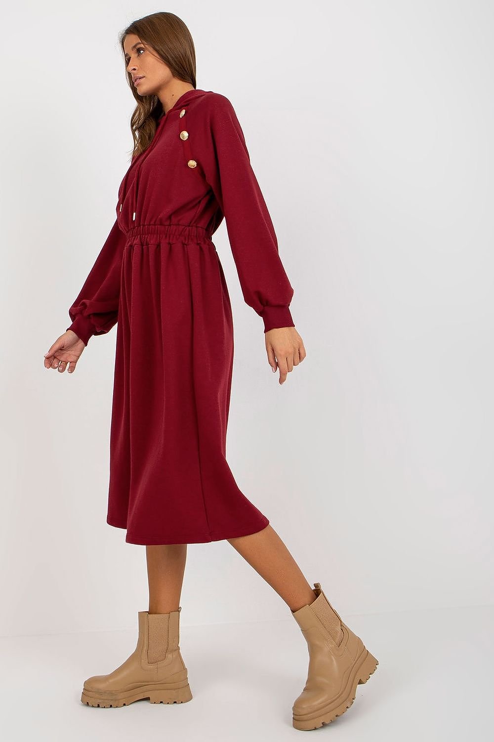 Robe sweat à capuche avec manches longues et taille élastique