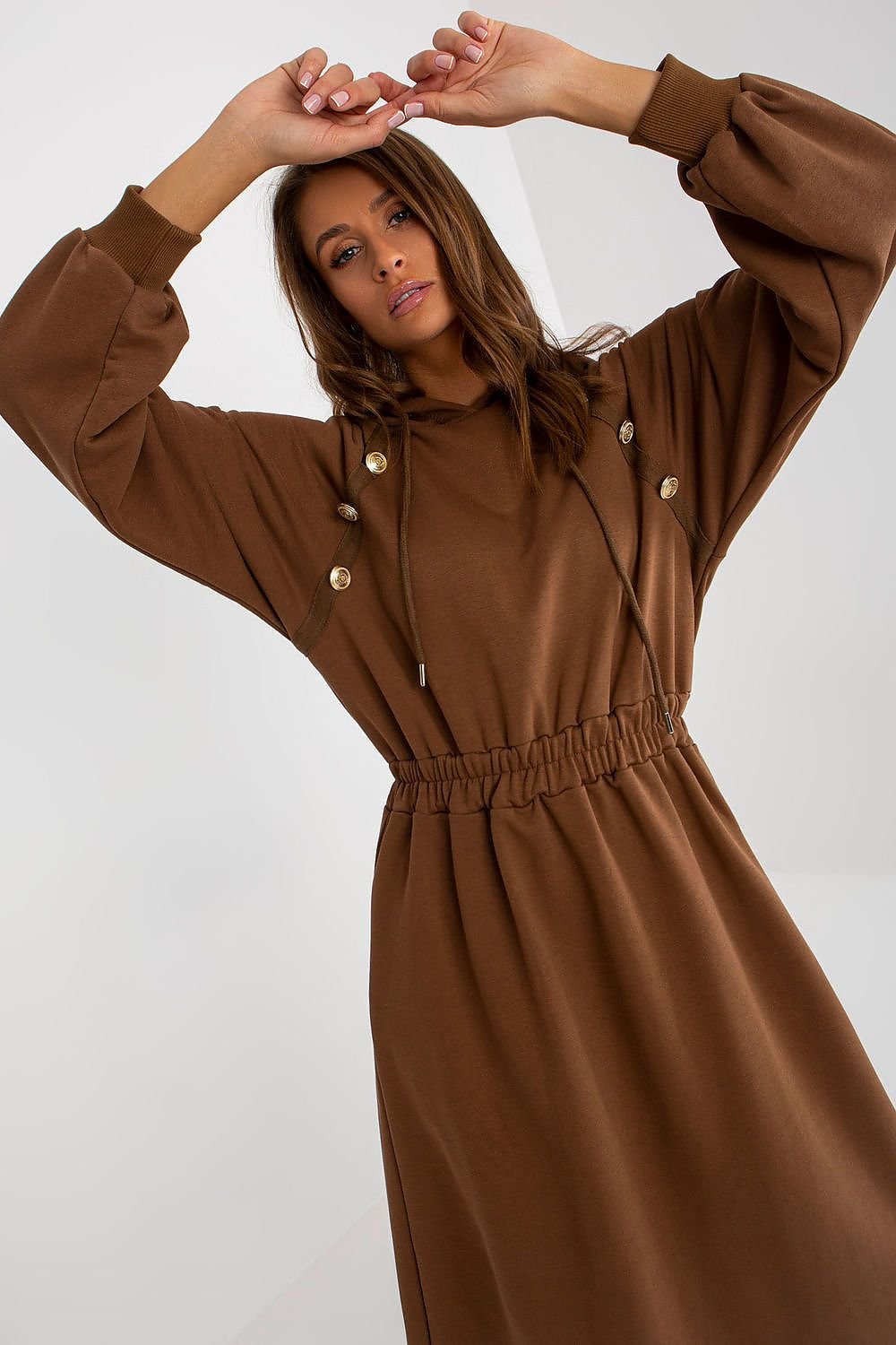 Robe sweat à capuche avec manches longues et taille élastique