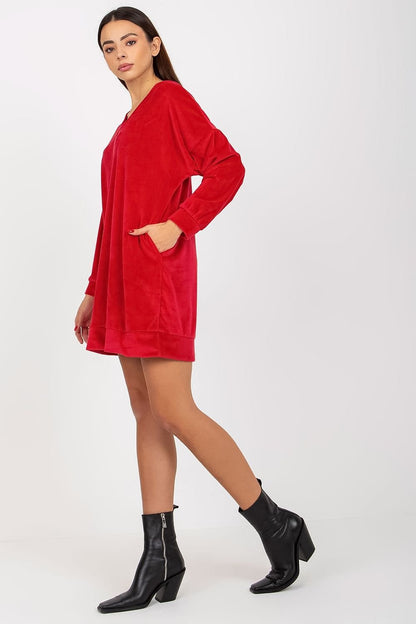 Short Velour Dress with Long Sleeves and Heart Neckline