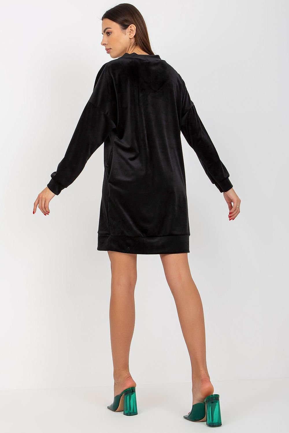 Short Velour Dress with Long Sleeves and Heart Neckline