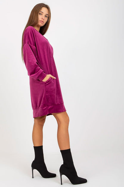 Short Velour Dress with Long Sleeves and Heart Neckline