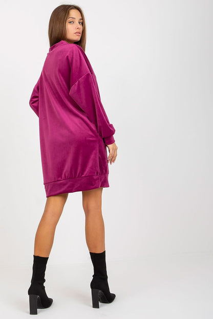 Short Velour Dress with Long Sleeves and Heart Neckline