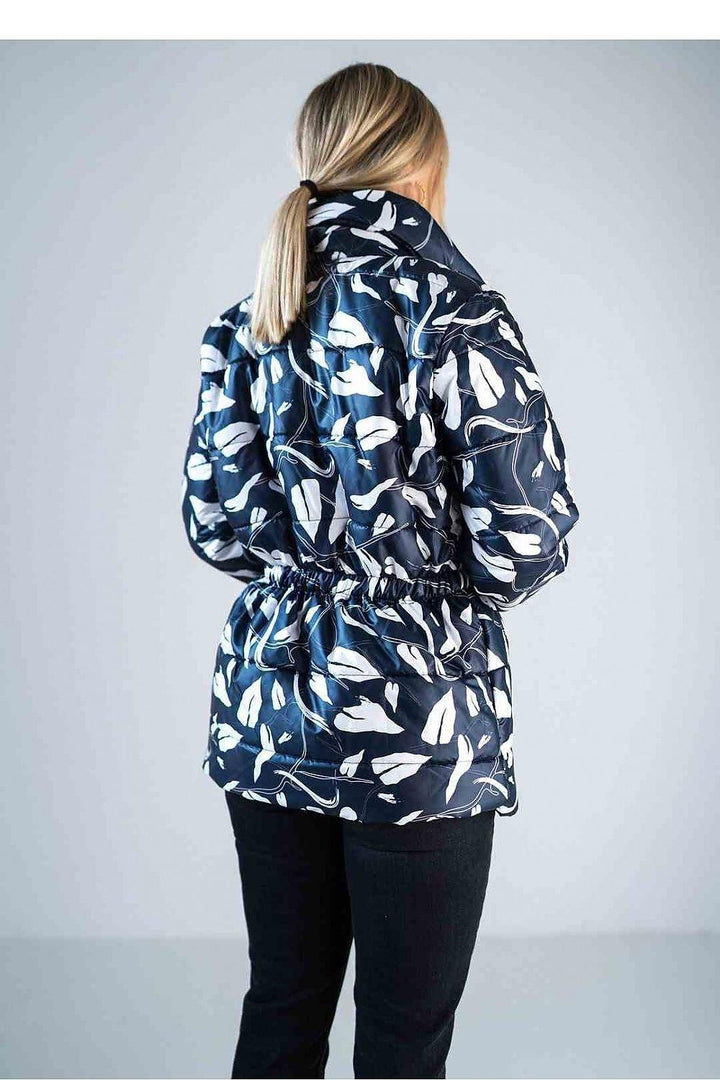 Shiny Quilted Hip-Length Jacket with High Collar and Elastic Waist - Ludowika 