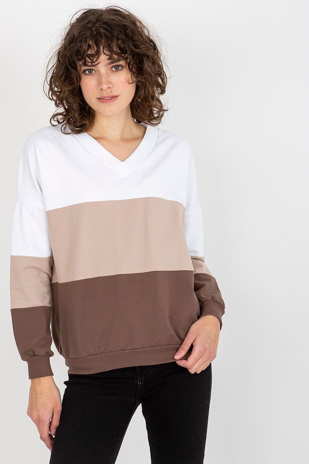 Color-Block-Sweatshirt für Damen mit langen Ärmeln und Herzausschnitt