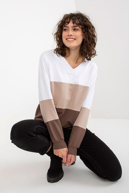 Color-Block-Sweatshirt für Damen mit langen Ärmeln und Herzausschnitt