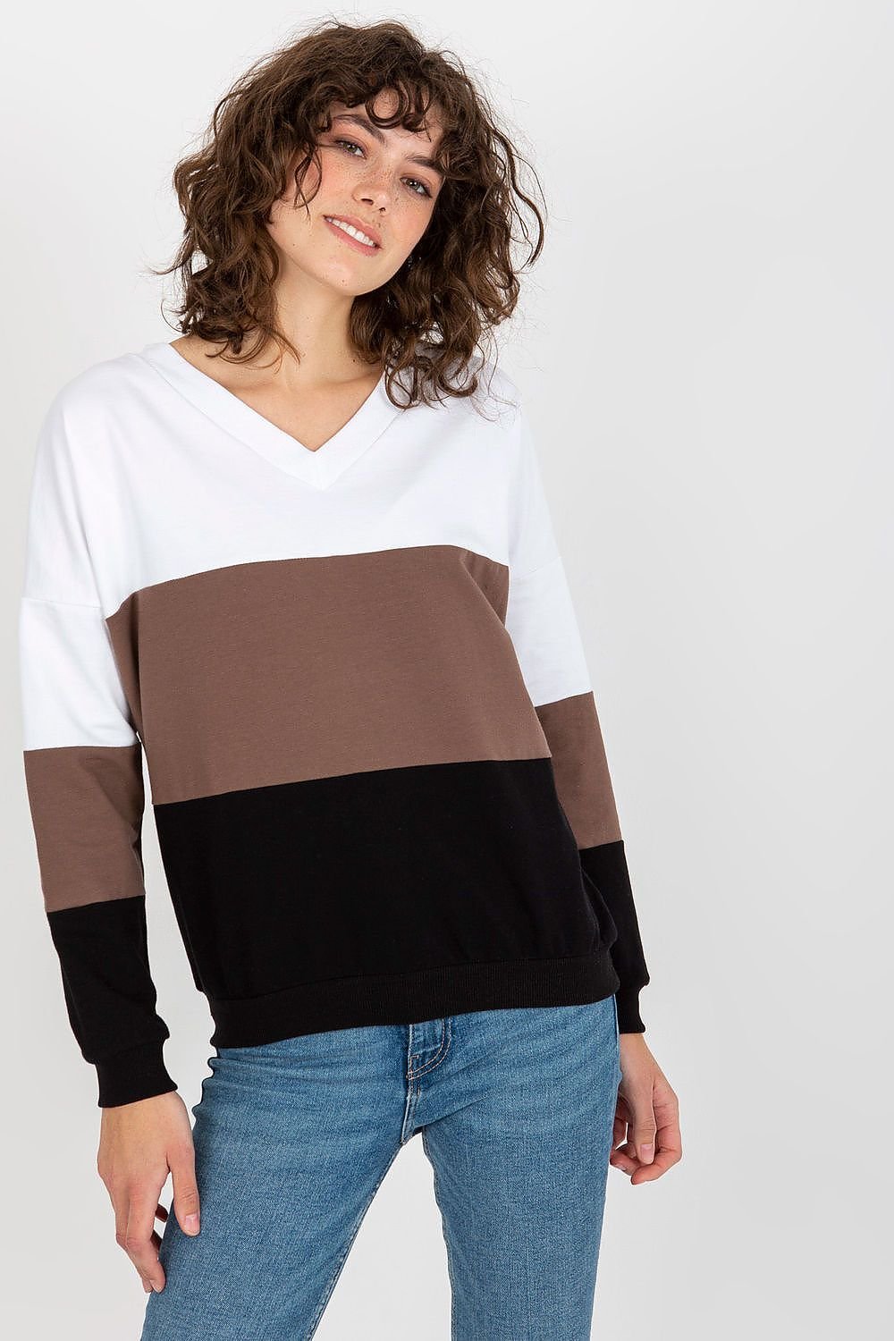 Color-Block-Sweatshirt für Damen mit langen Ärmeln und Herzausschnitt